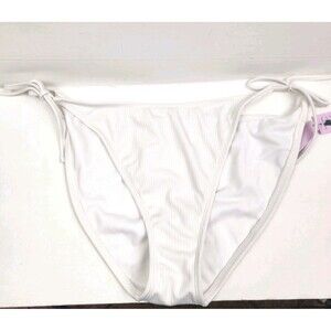 Wild Fable Women's Ribbed Side-Tie High Leg Cheeky Bikini Bottom White L (12-14)